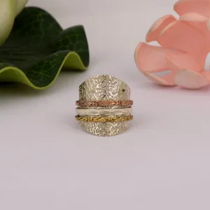 Multi Color Band Engraved Meditation Spinner Ring