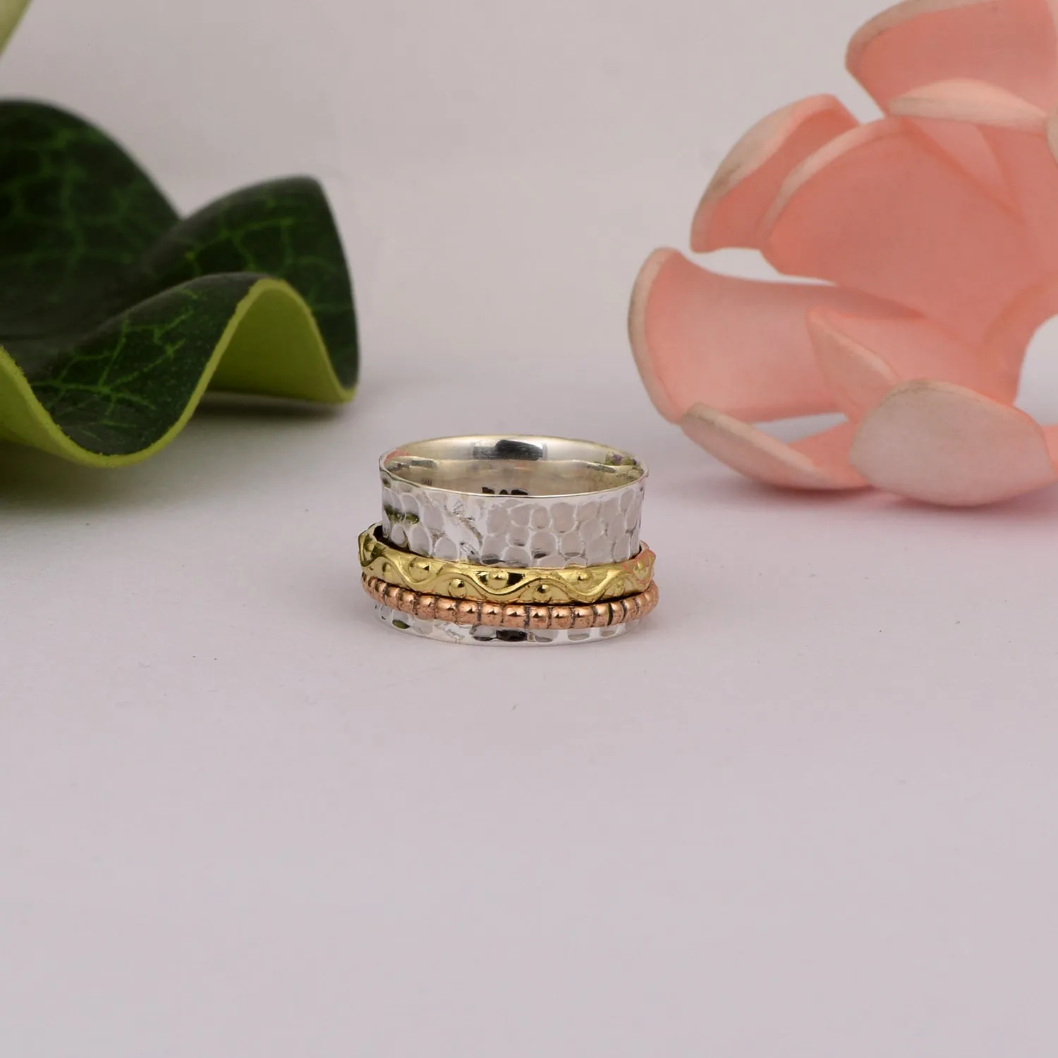 Multi Color Band Engraved Meditation Spinner Ring