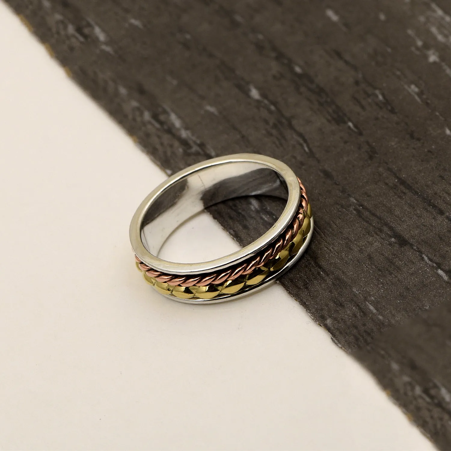 Multi Color Band Engraved Spinner Ring