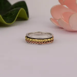 Multi Color Band Engraved Spinner Ring