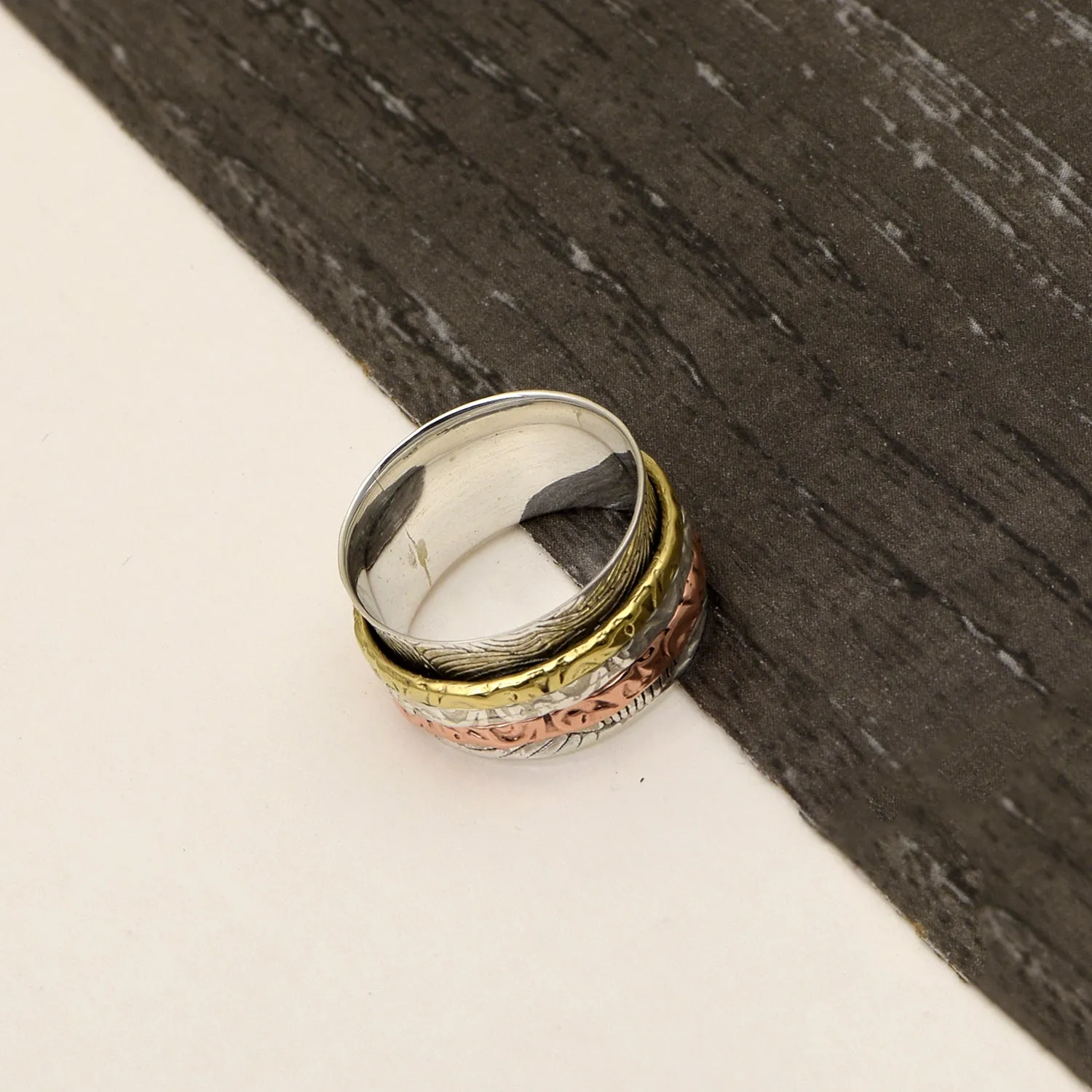 Multi Color Engraved Meditation Spinner Ring