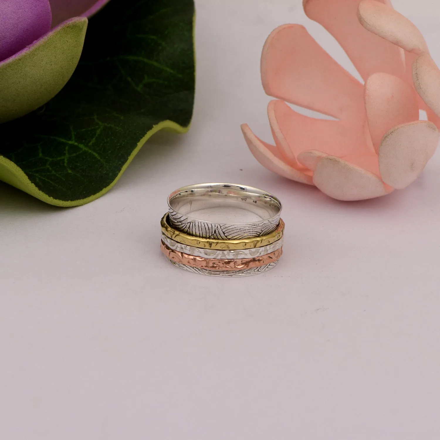 Multi Color Engraved Meditation Spinner Ring