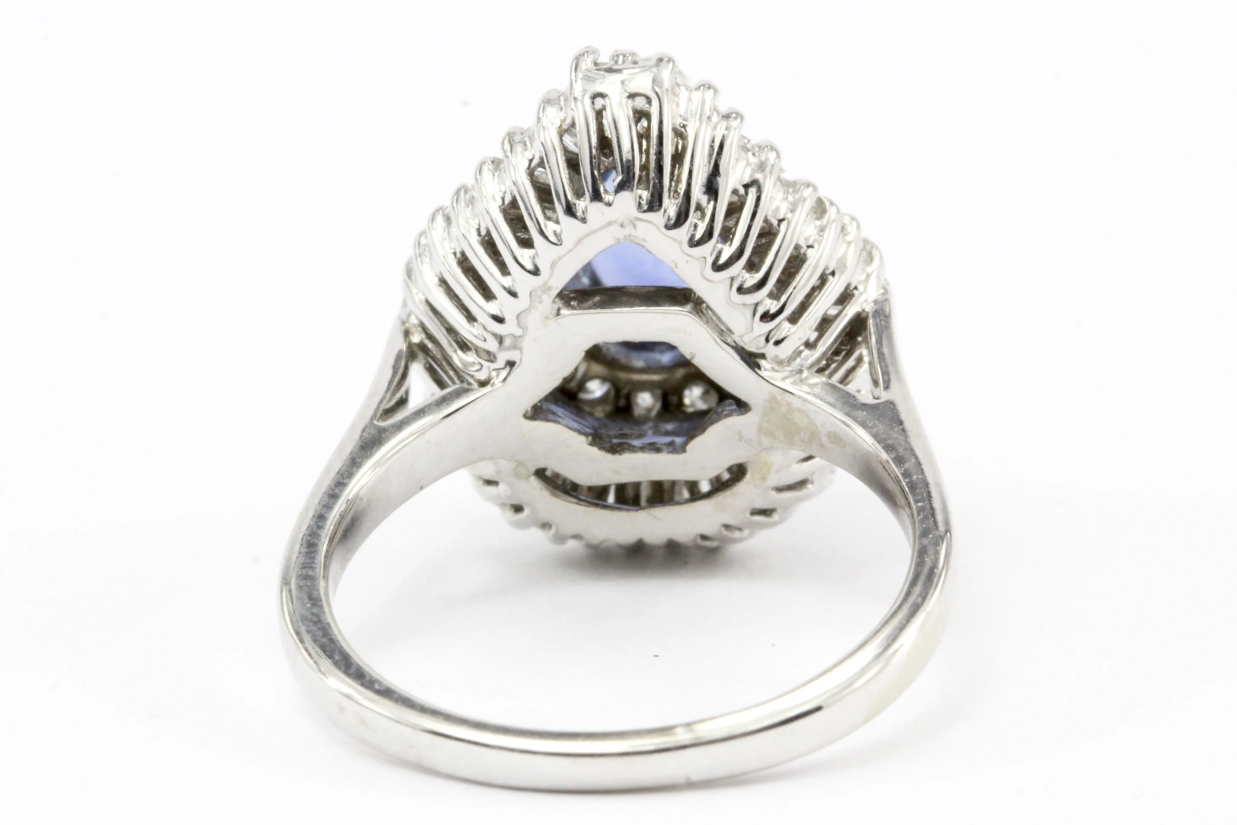 Natural Blue Pear Shaped Sapphire with Diamond Halo 14K White Gold Ring