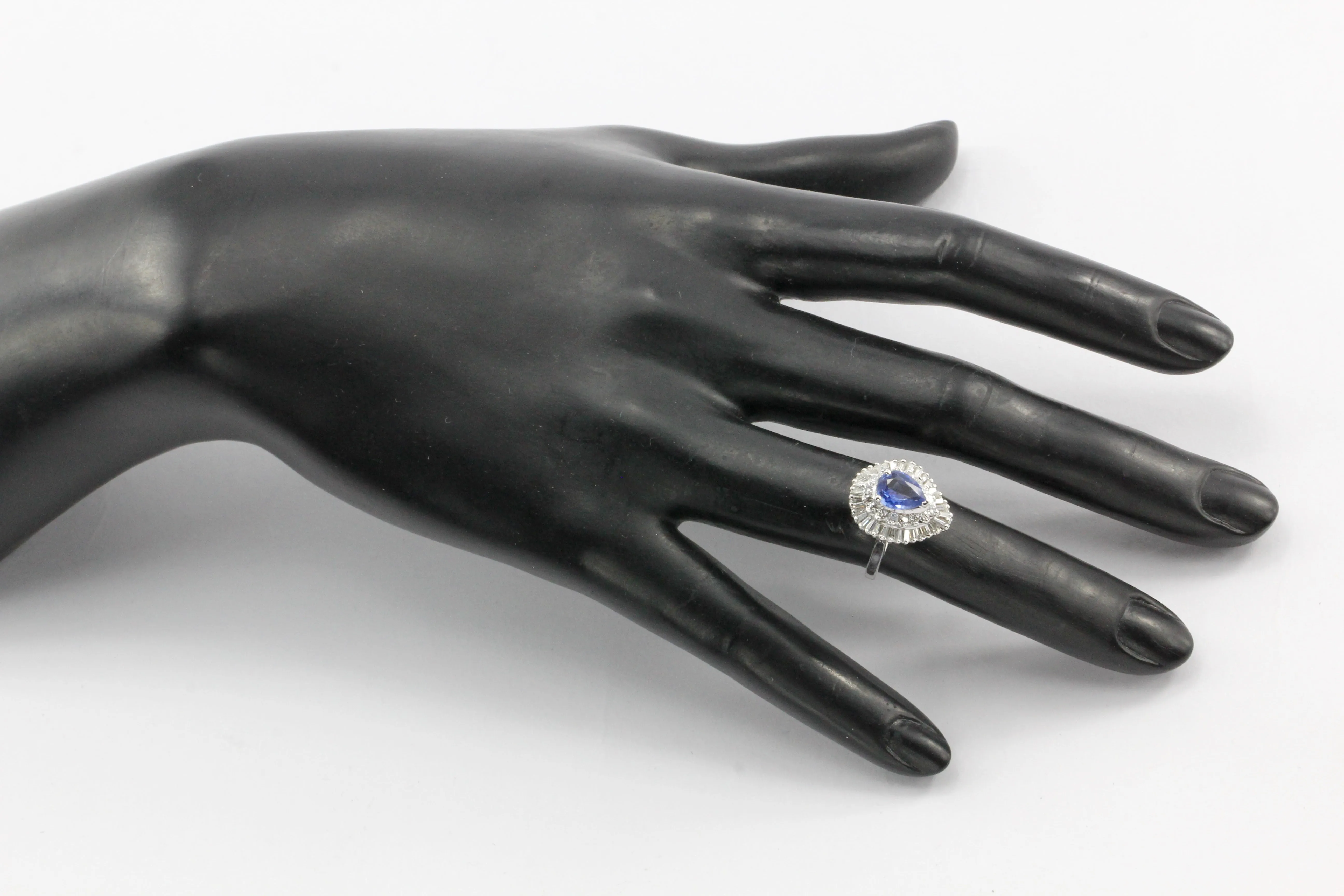 Natural Blue Pear Shaped Sapphire with Diamond Halo 14K White Gold Ring
