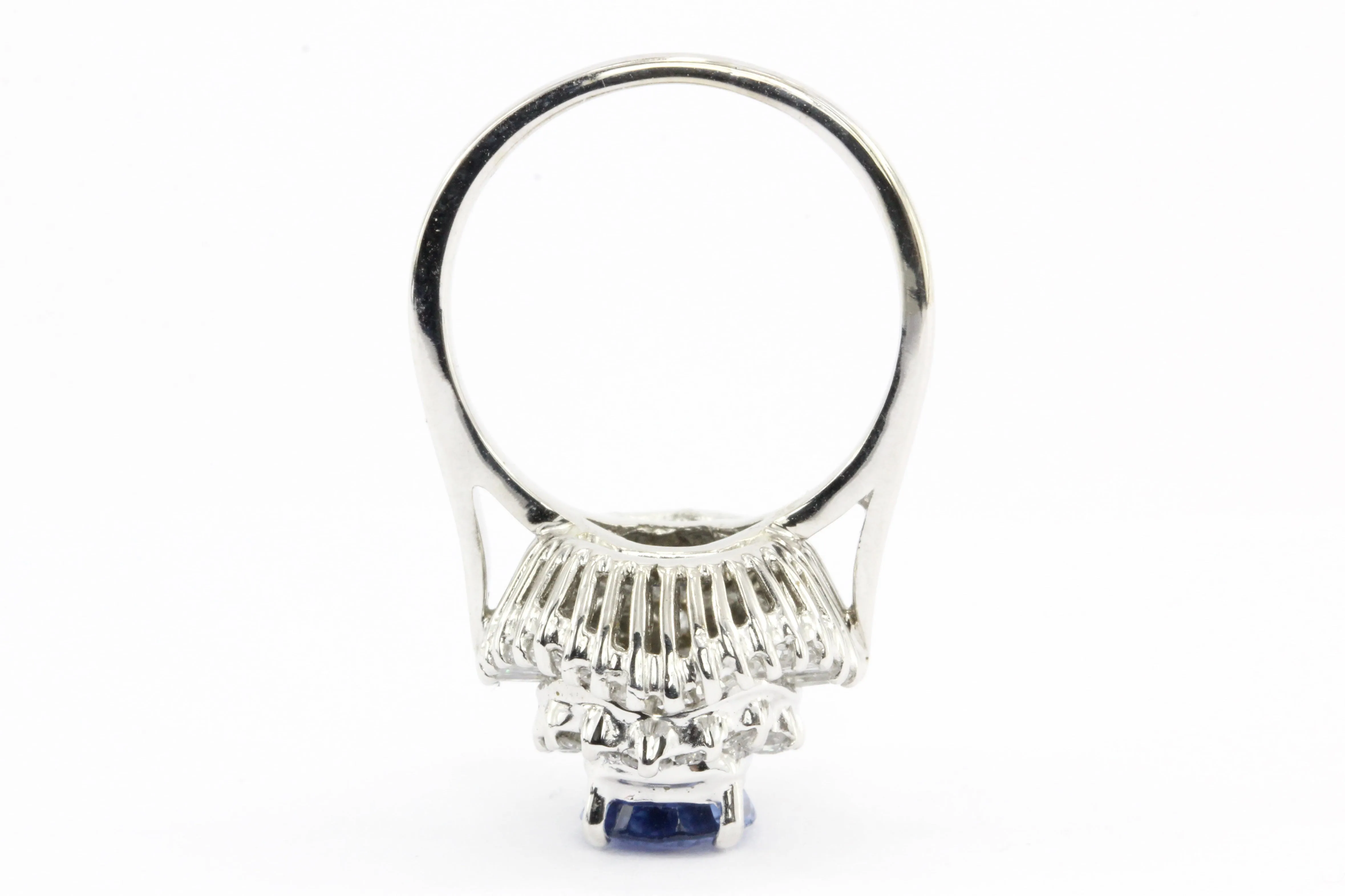 Natural Blue Pear Shaped Sapphire with Diamond Halo 14K White Gold Ring