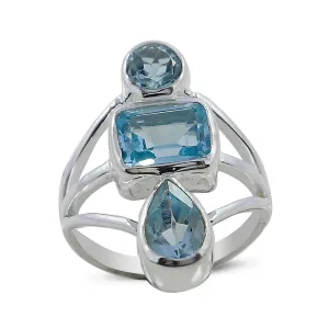 Natural Blue Topaz Gemstone 925 Sterling Silver Ring