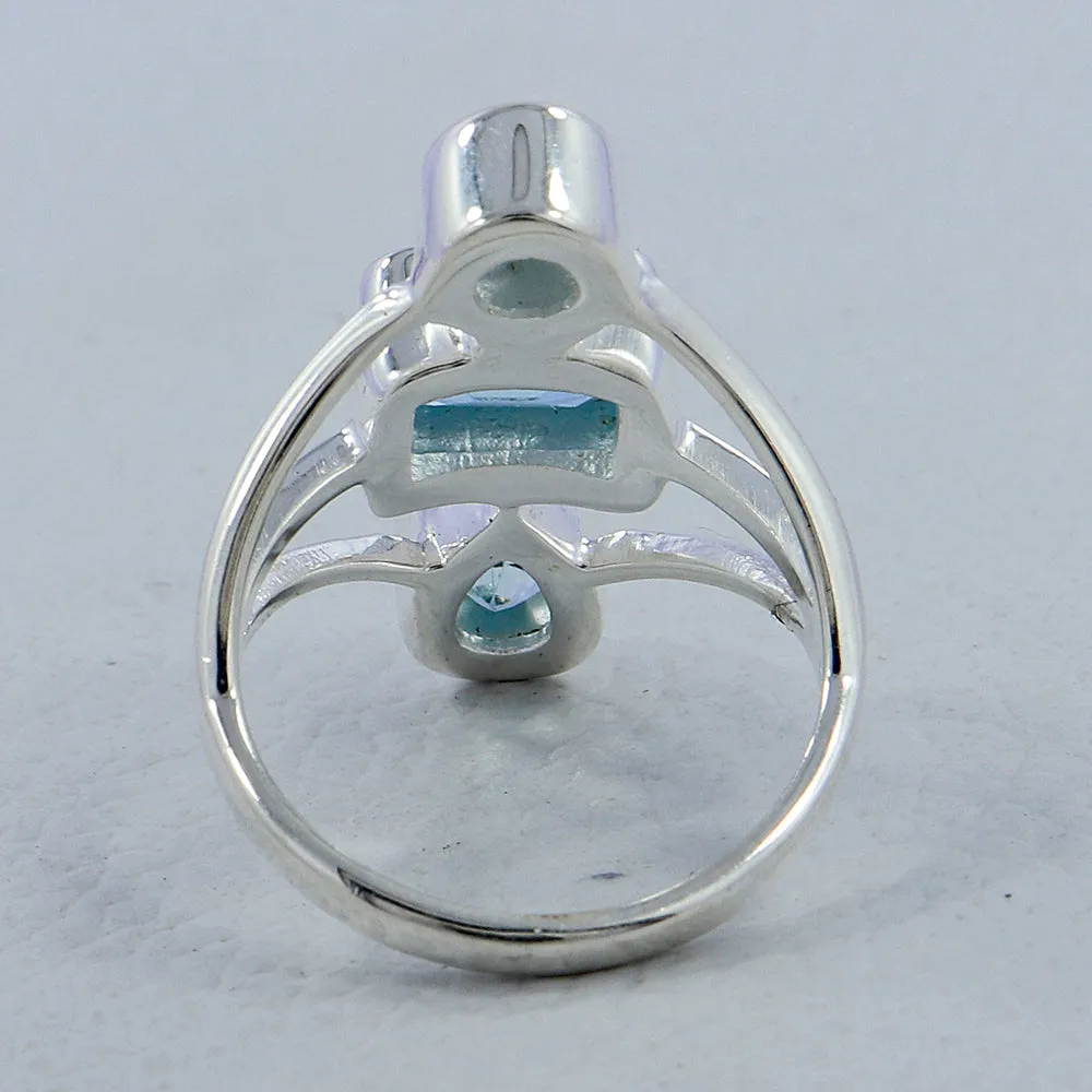 Natural Blue Topaz Gemstone 925 Sterling Silver Ring