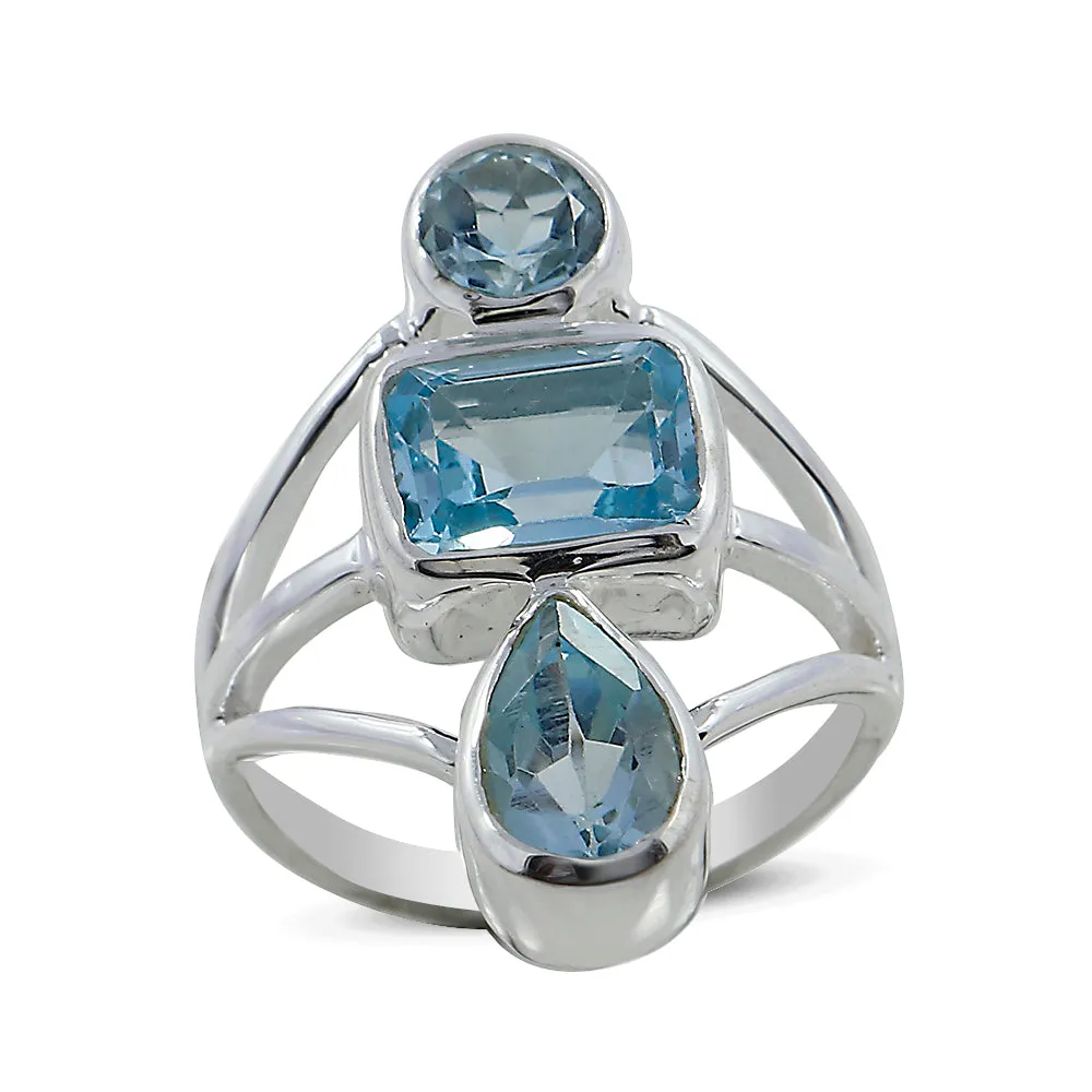 Natural Blue Topaz Gemstone 925 Sterling Silver Ring