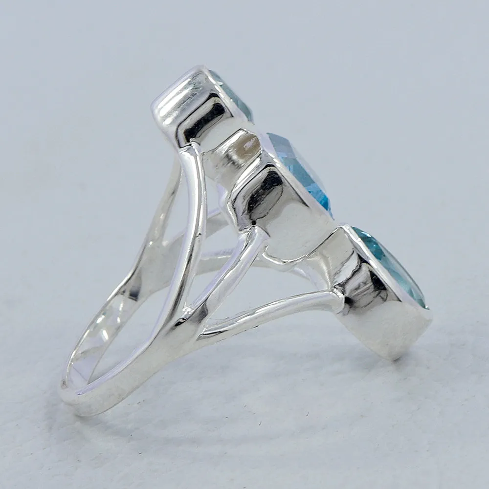Natural Blue Topaz Gemstone 925 Sterling Silver Ring