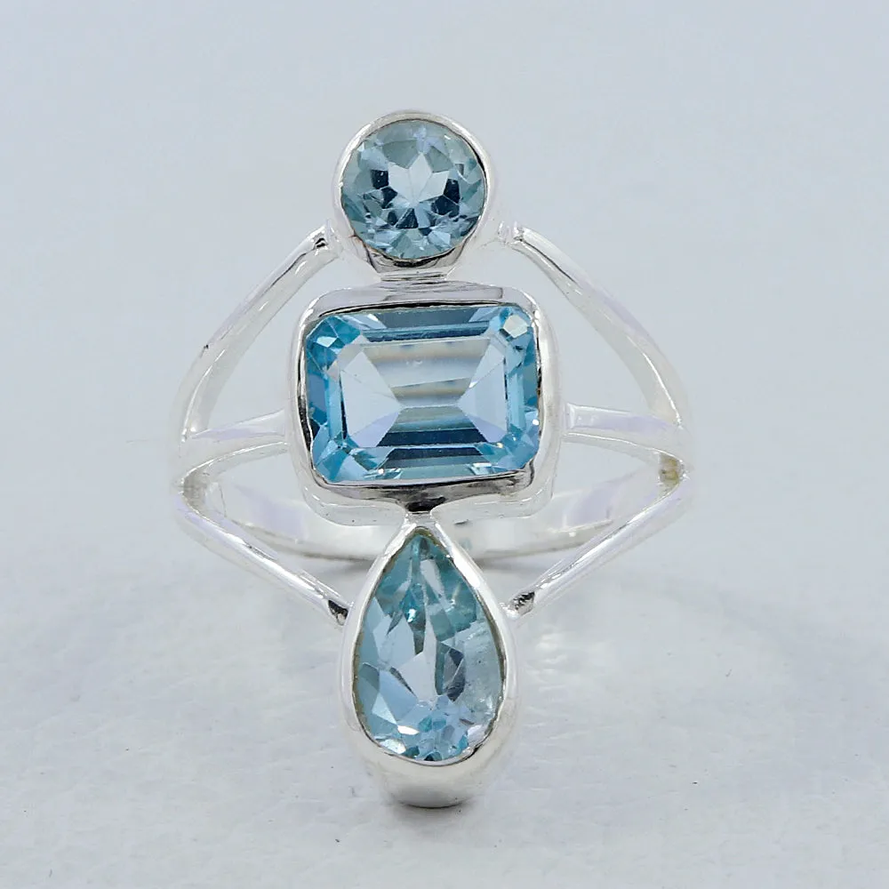 Natural Blue Topaz Gemstone 925 Sterling Silver Ring