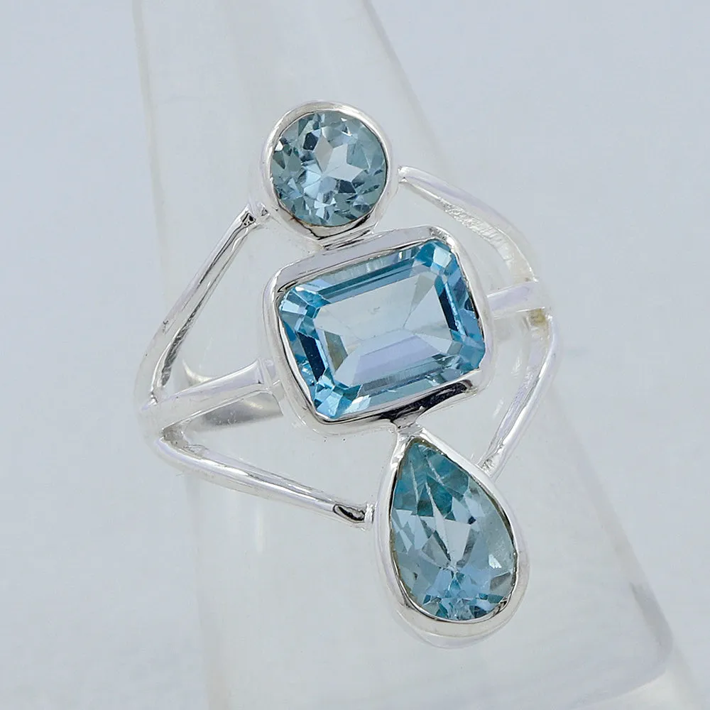 Natural Blue Topaz Gemstone 925 Sterling Silver Ring