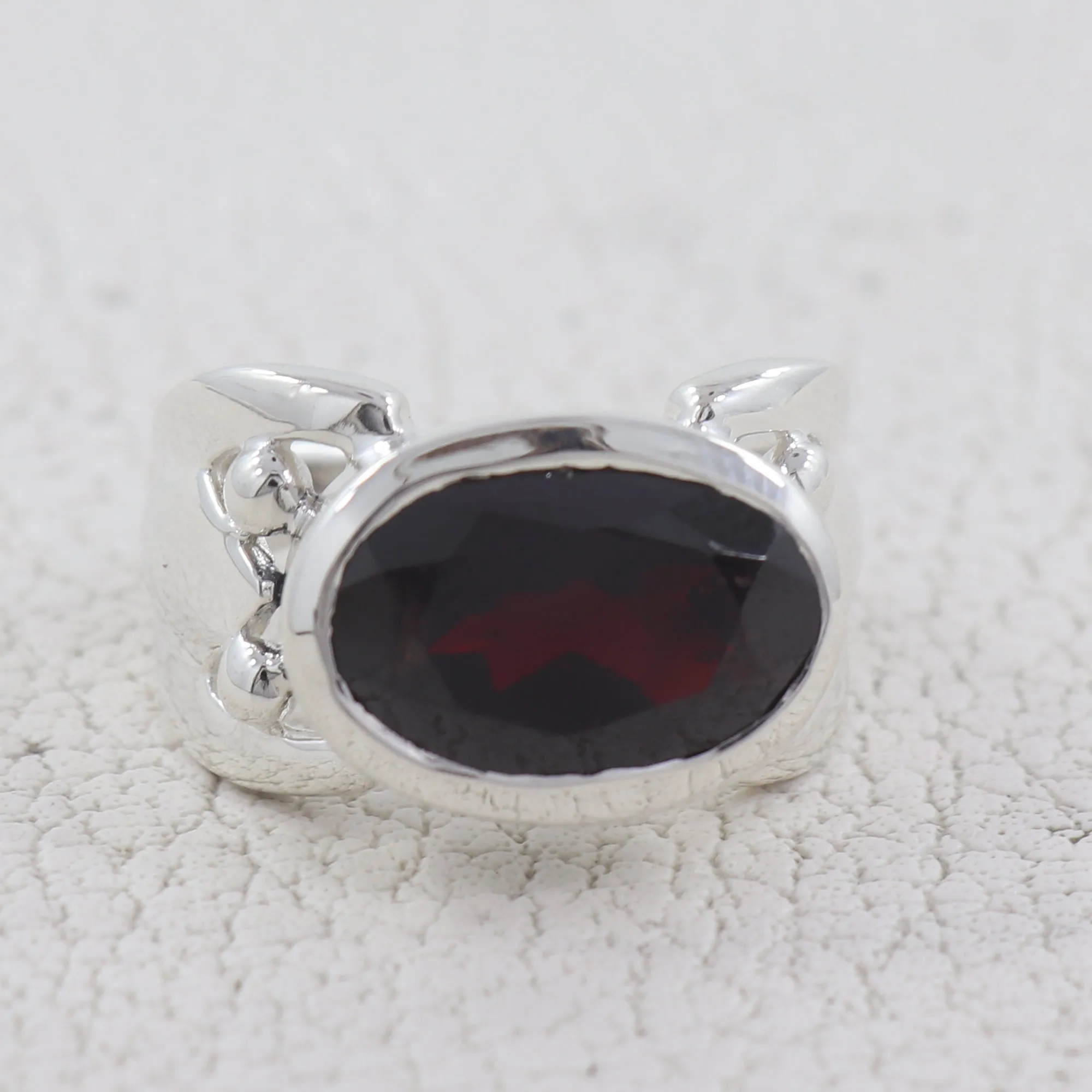Natural Garnet Birthstone Silver Ring