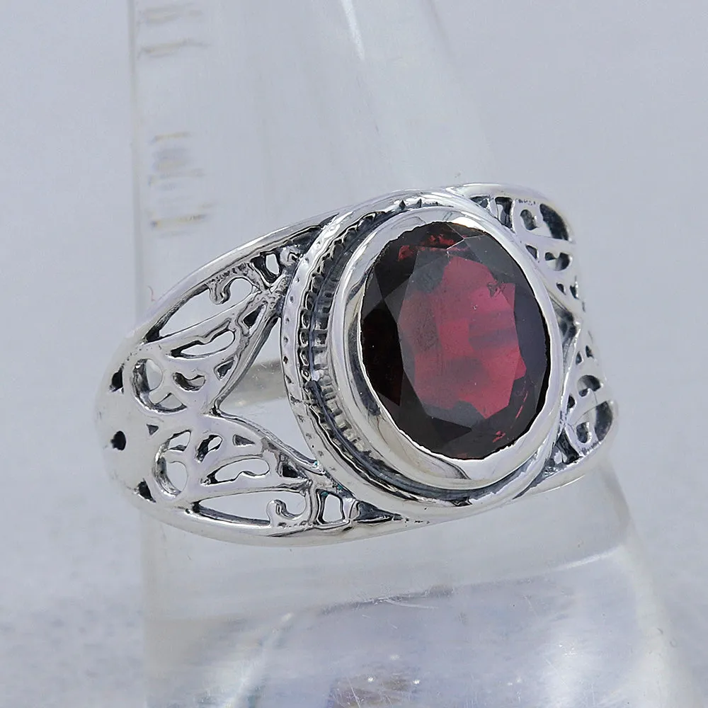 Natural Garnet Gemstone Silver Rings