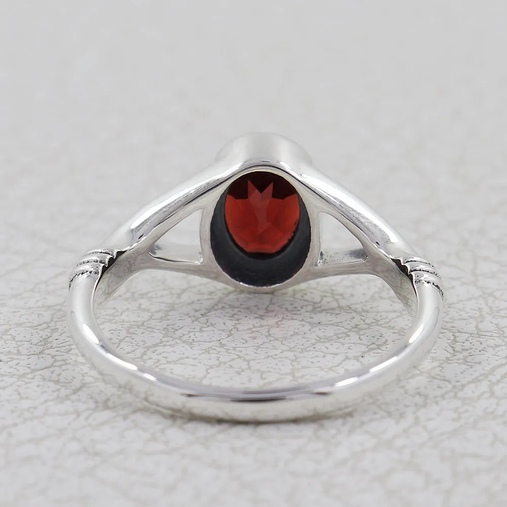 Natural Garnet Sterling Silver Ring