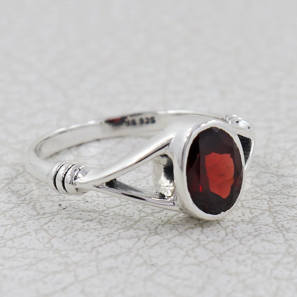 Natural Garnet Sterling Silver Ring