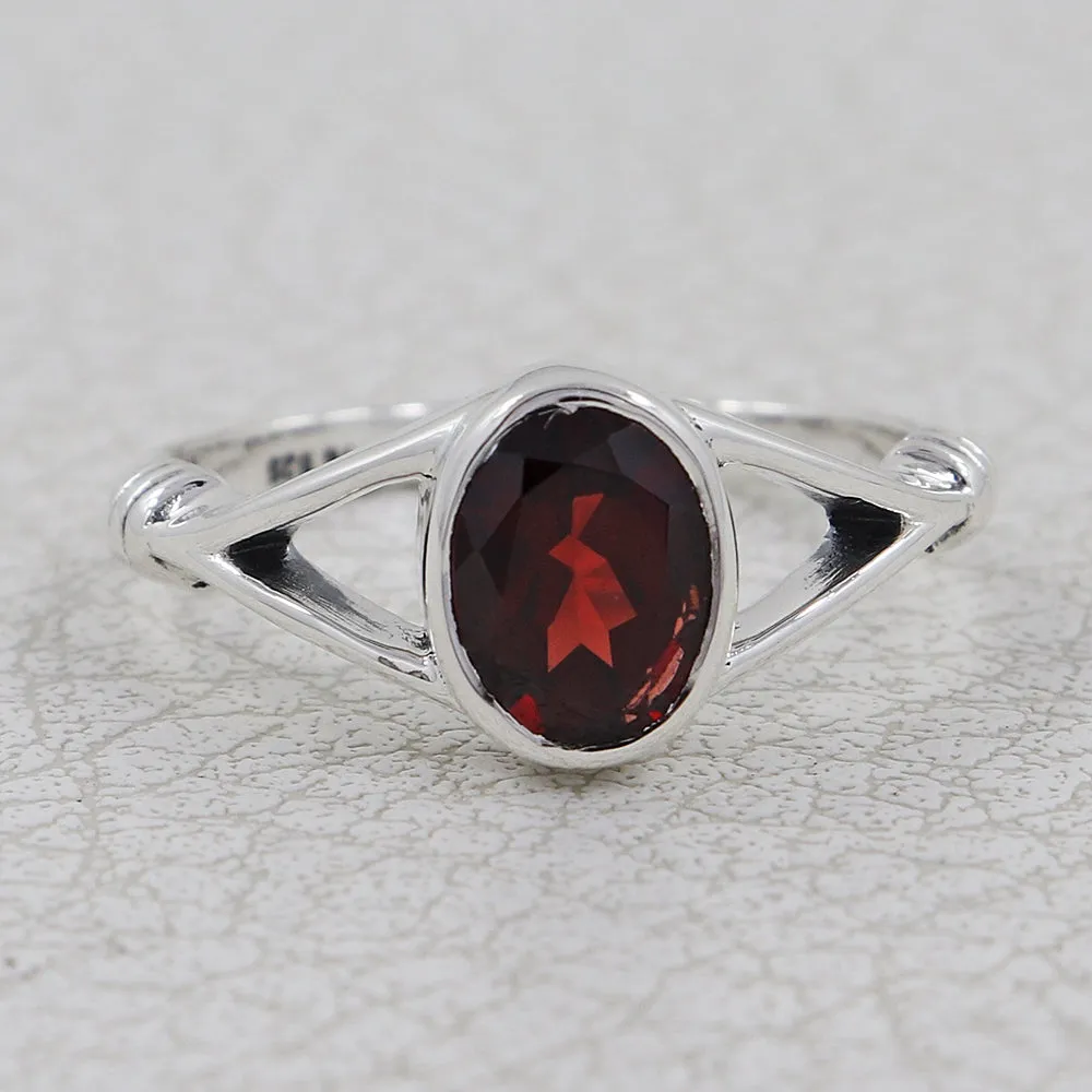 Natural Garnet Sterling Silver Ring