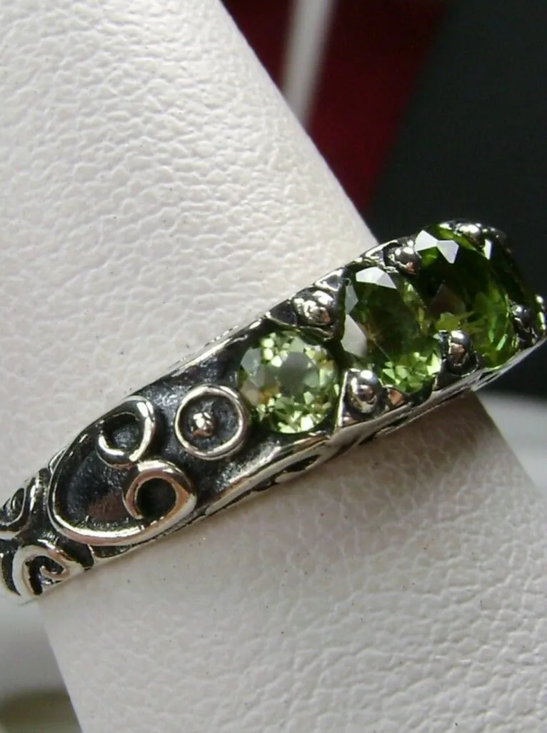 Natural Green Peridot Ring, Size 7, Five-Stone Georgian Ring, Victorian Jewelry Design#D19 - Ready to Ship