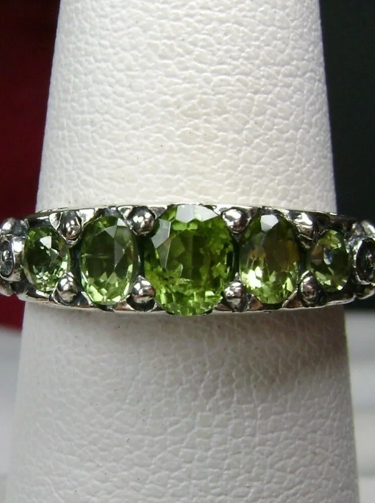 Natural Green Peridot Ring, Size 7, Five-Stone Georgian Ring, Victorian Jewelry Design#D19 - Ready to Ship