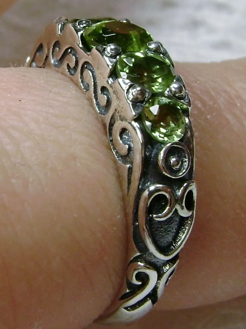Natural Green Peridot Ring, Size 7, Five-Stone Georgian Ring, Victorian Jewelry Design#D19 - Ready to Ship