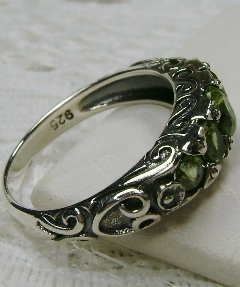 Natural Green Peridot Ring, Size 7, Five-Stone Georgian Ring, Victorian Jewelry Design#D19 - Ready to Ship
