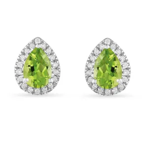 Natural Peridot Pear Shaped Halo Studs Earrings