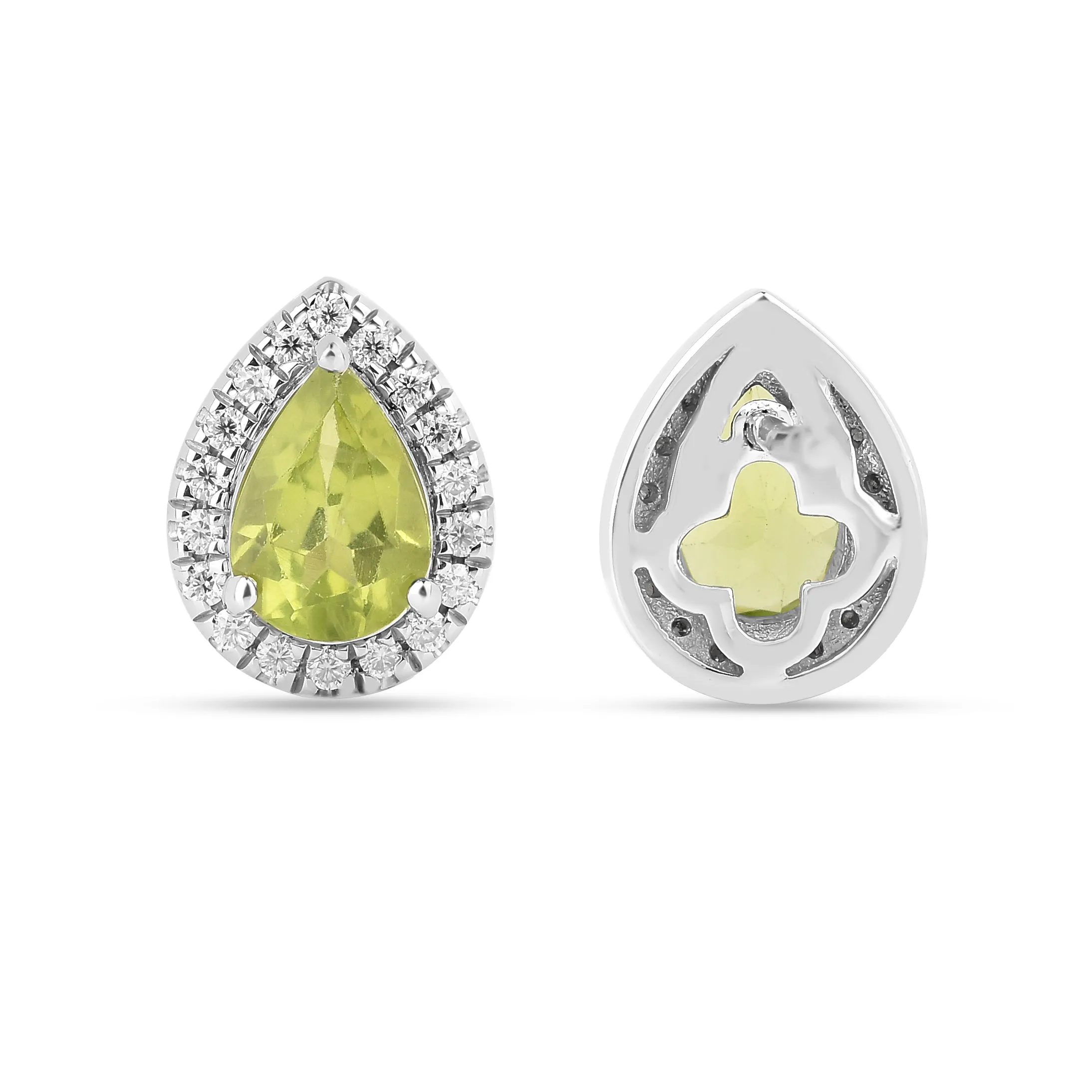 Natural Peridot Pear Shaped Halo Studs Earrings