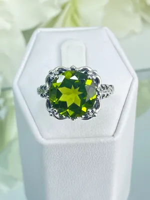 Natural Peridot Ring, Earth mined Gemstone, 10k, 14k White Gold or Silver Victorian Jewelry #D103