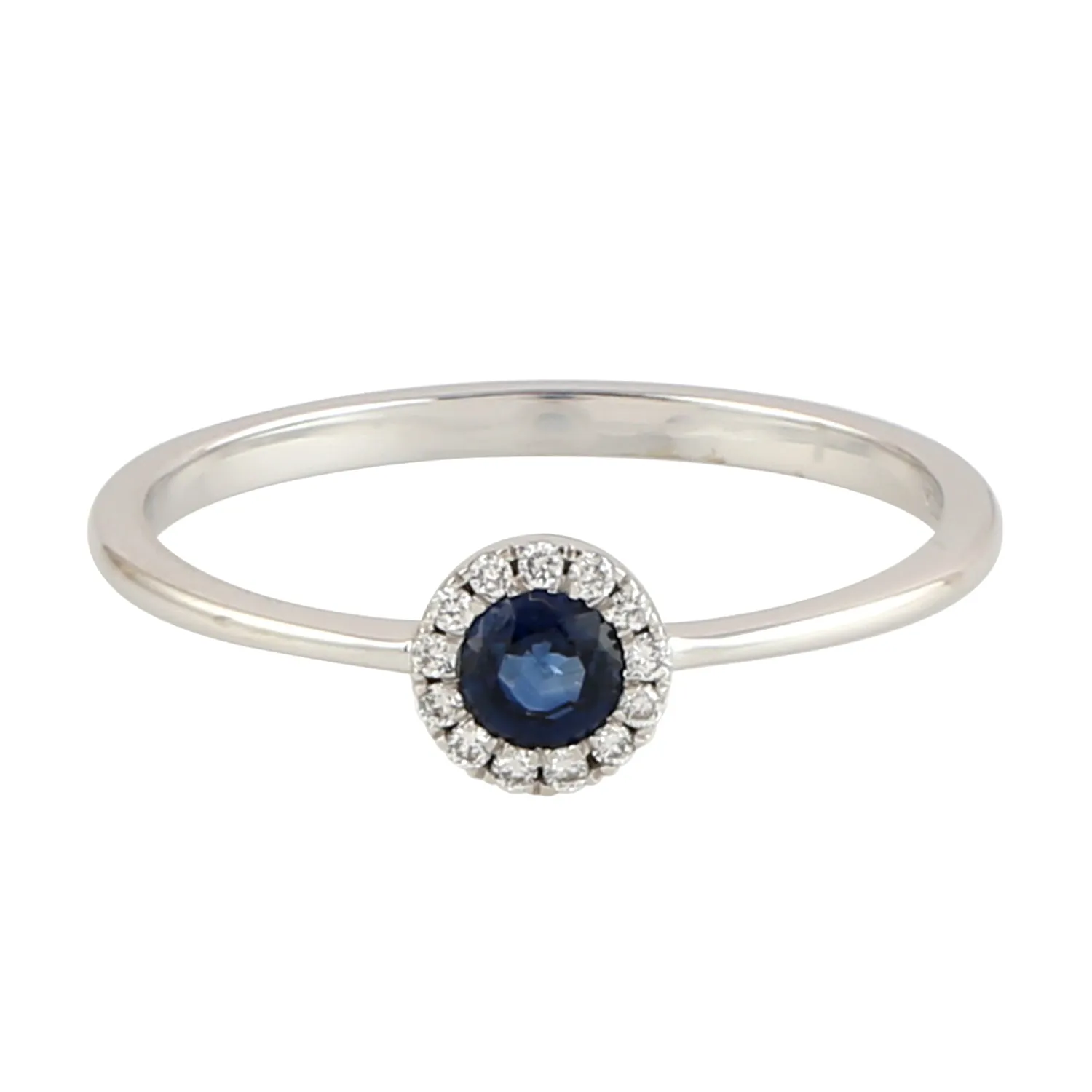 Natural Sapphire & Diamond Delicate Ring In 18k White Gold For Her