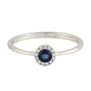 Natural Sapphire & Diamond Delicate Ring In 18k White Gold For Her