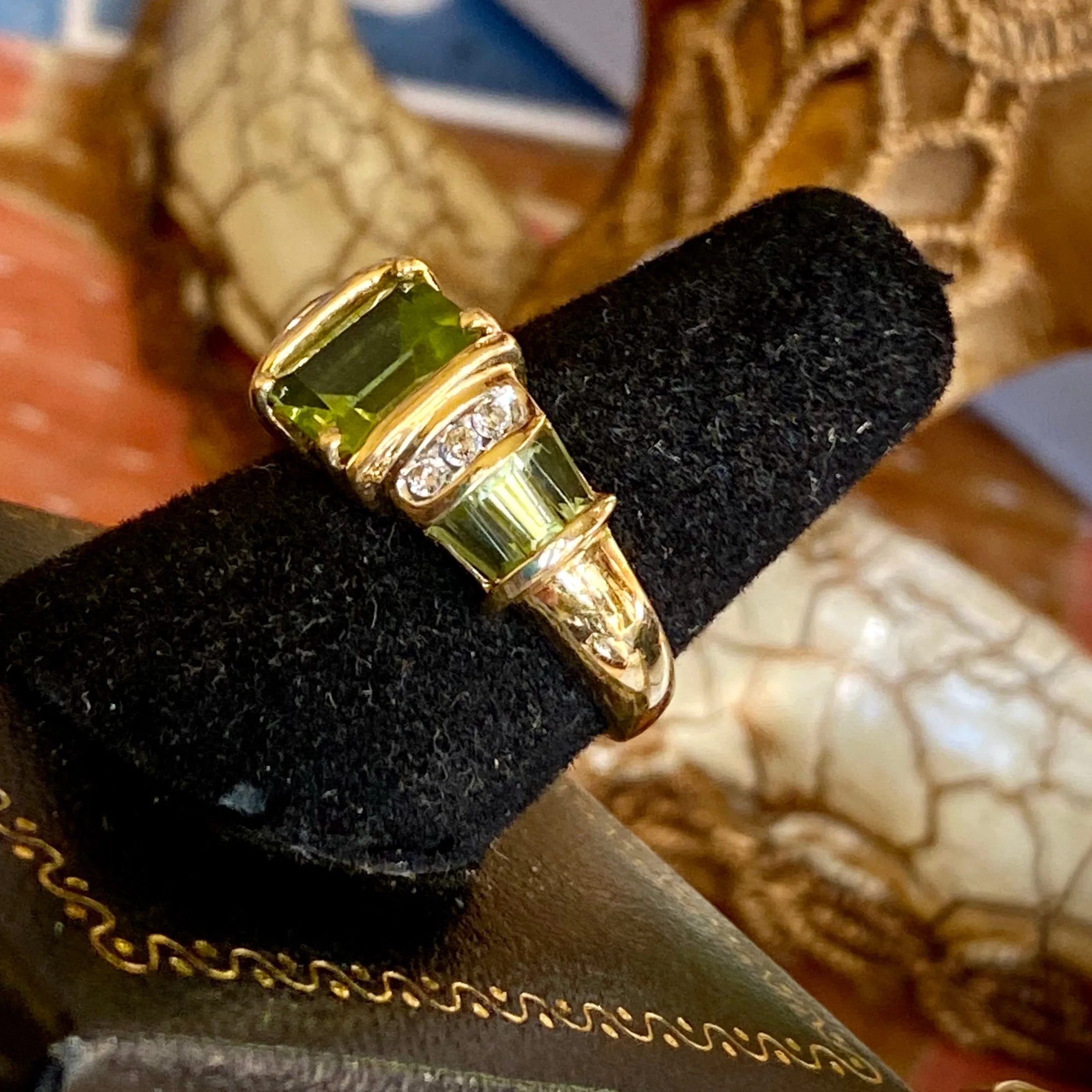 Needs to be rephotographed Peridot Diamond Engagement Ring, Burmese 2.50  Ct. 14k, Size 6.75 .25  diamonds