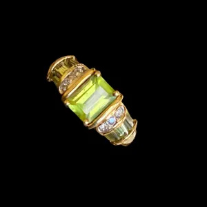 Needs to be rephotographed Peridot Diamond Engagement Ring, Burmese 2.50  Ct. 14k, Size 6.75 .25  diamonds