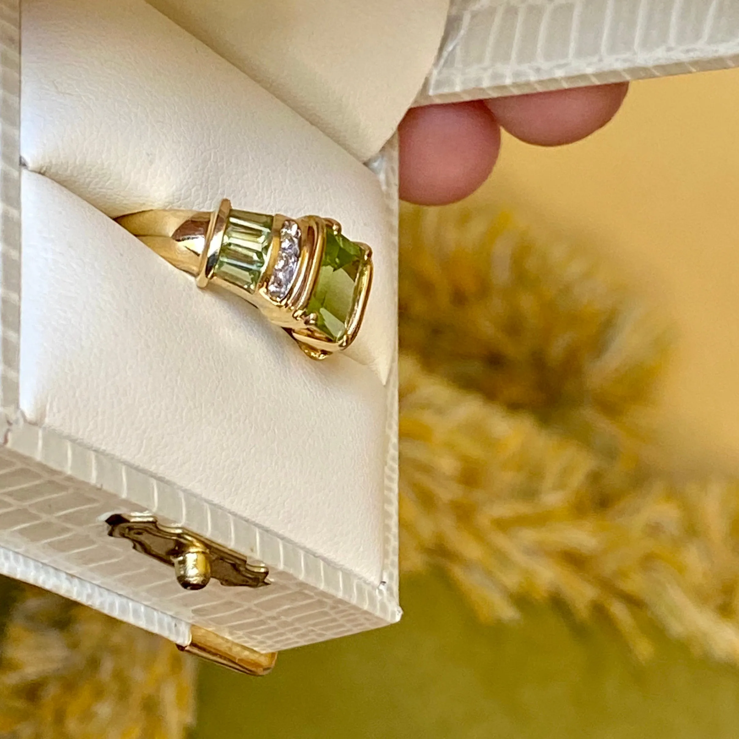 Needs to be rephotographed Peridot Diamond Engagement Ring, Burmese 2.50  Ct. 14k, Size 6.75 .25  diamonds