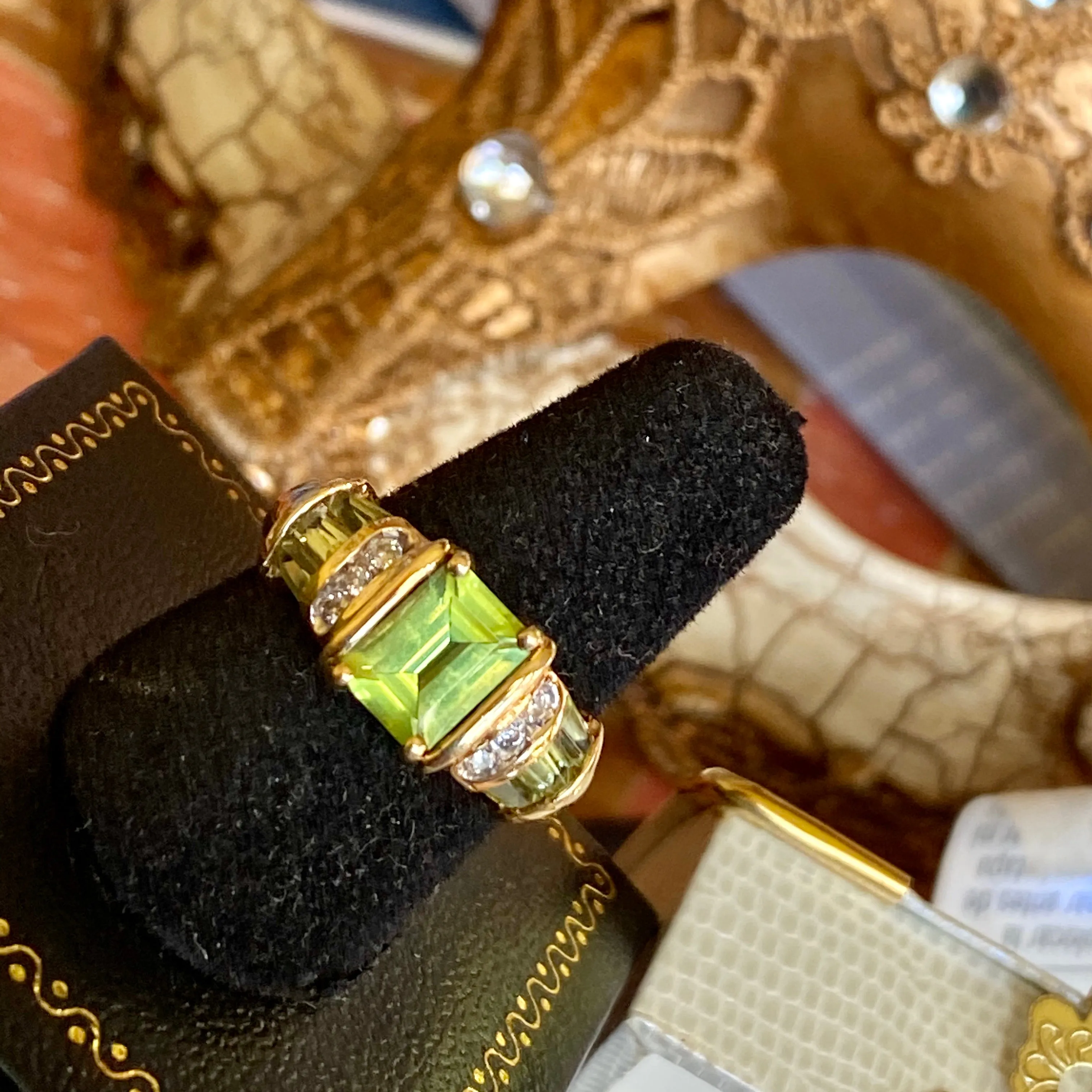Needs to be rephotographed Peridot Diamond Engagement Ring, Burmese 2.50  Ct. 14k, Size 6.75 .25  diamonds