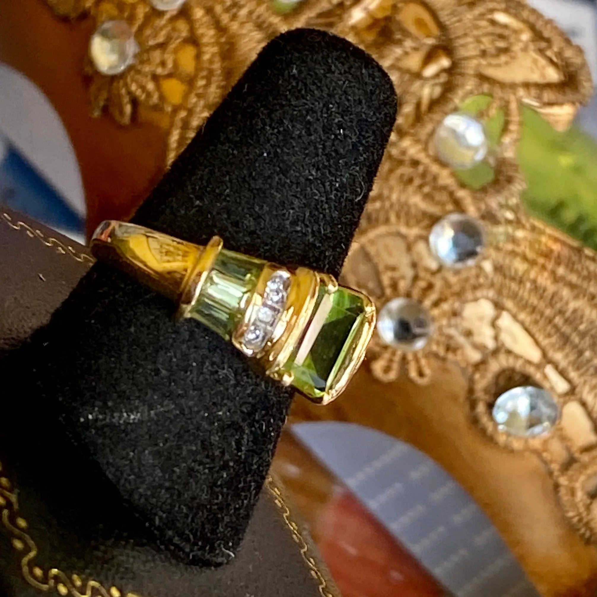 Needs to be rephotographed Peridot Diamond Engagement Ring, Burmese 2.50  Ct. 14k, Size 6.75 .25  diamonds