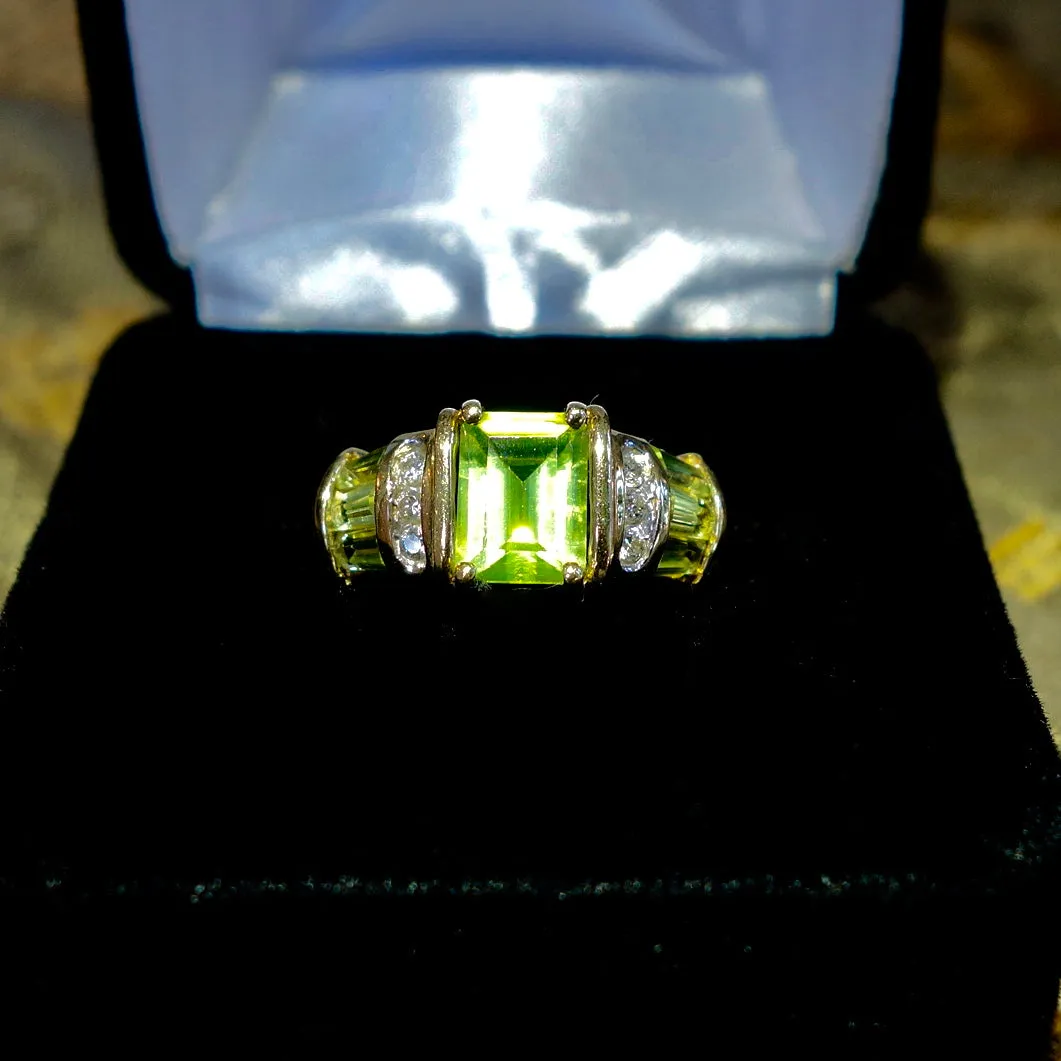 Needs to be rephotographed Peridot Diamond Engagement Ring, Burmese 2.50  Ct. 14k, Size 6.75 .25  diamonds