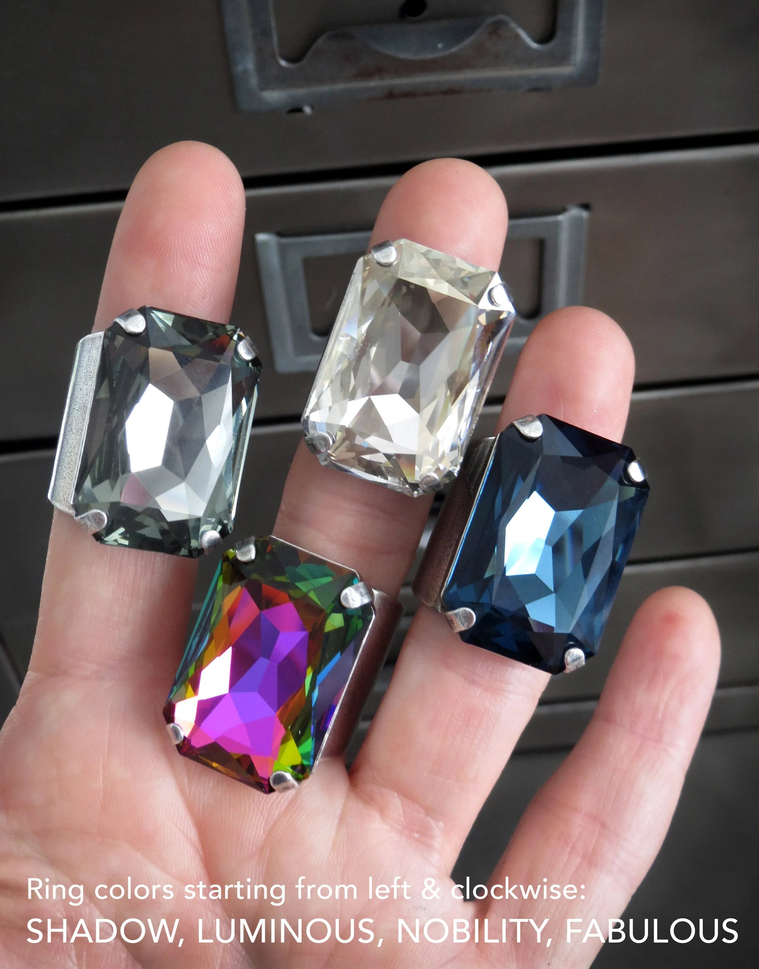NOBILITY - Large Rectangle Crystal Ring in Deep Midnight Blue