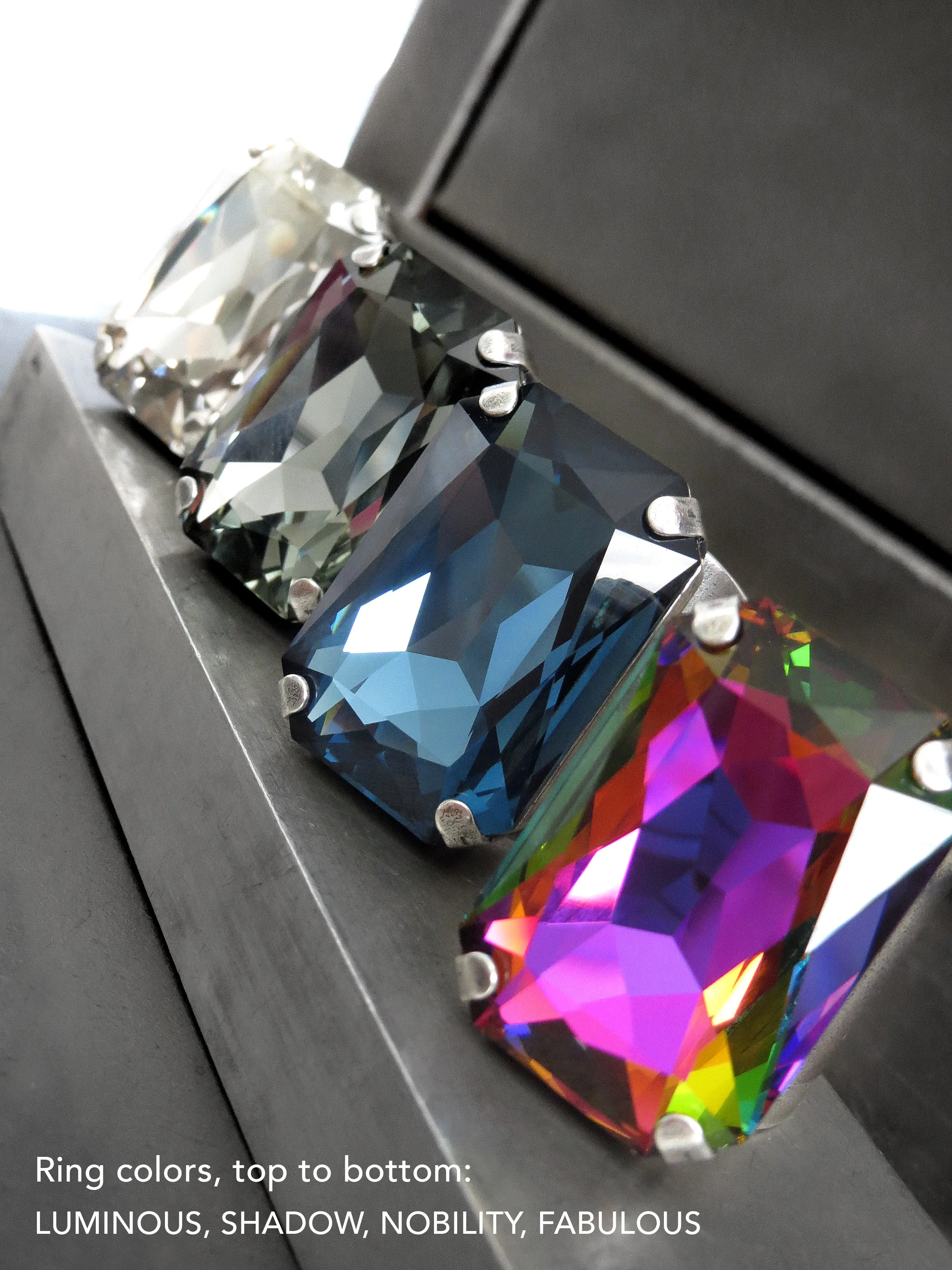NOBILITY - Large Rectangle Crystal Ring in Deep Midnight Blue