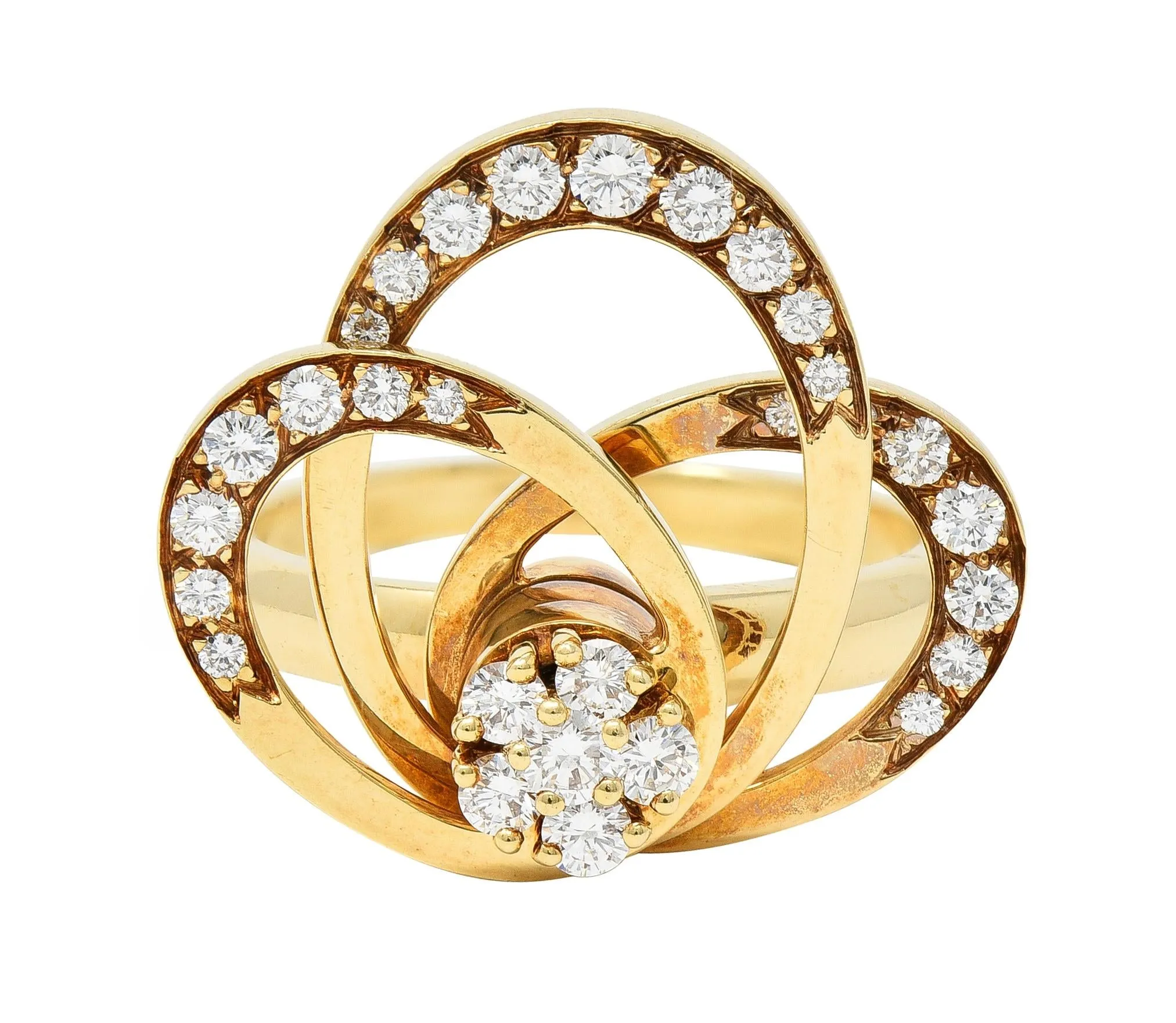 Norman Teufel 1975 Diamond 14 Karat Yellow Gold Vintage Kinetic Fidget Spinning Ring