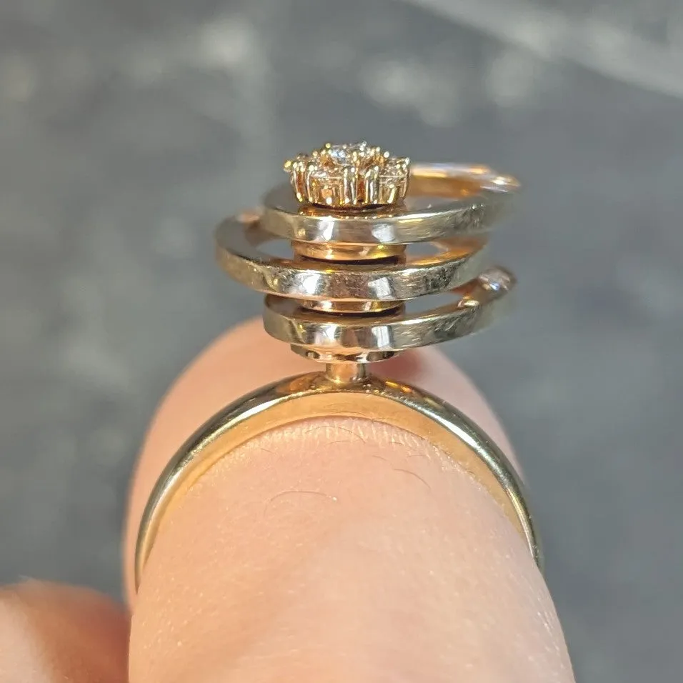 Norman Teufel 1975 Diamond 14 Karat Yellow Gold Vintage Kinetic Fidget Spinning Ring