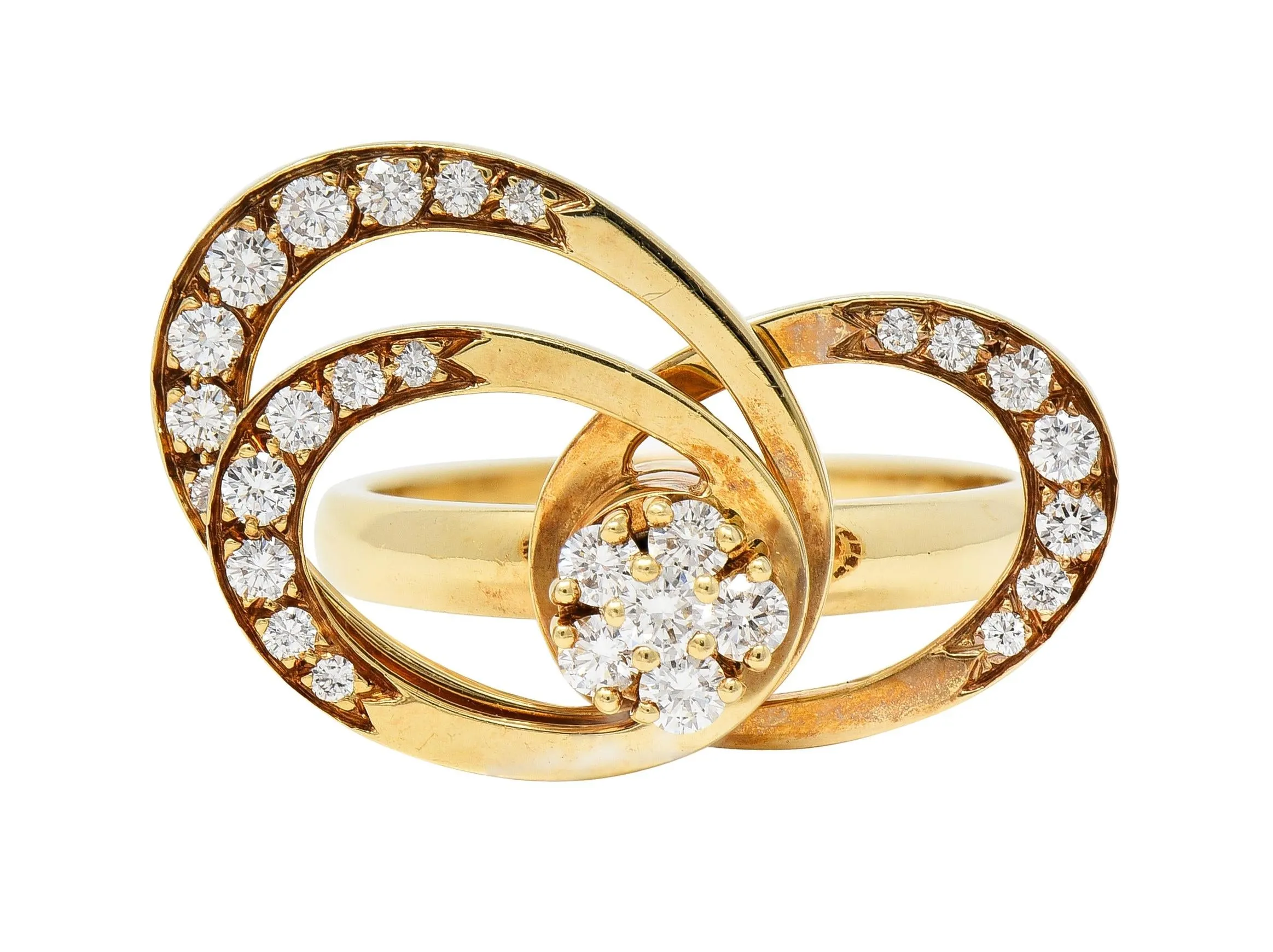 Norman Teufel 1975 Diamond 14 Karat Yellow Gold Vintage Kinetic Fidget Spinning Ring