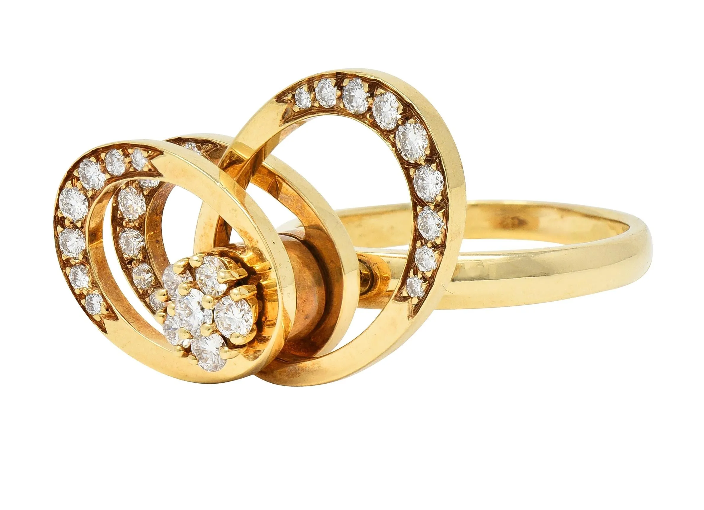 Norman Teufel 1975 Diamond 14 Karat Yellow Gold Vintage Kinetic Fidget Spinning Ring