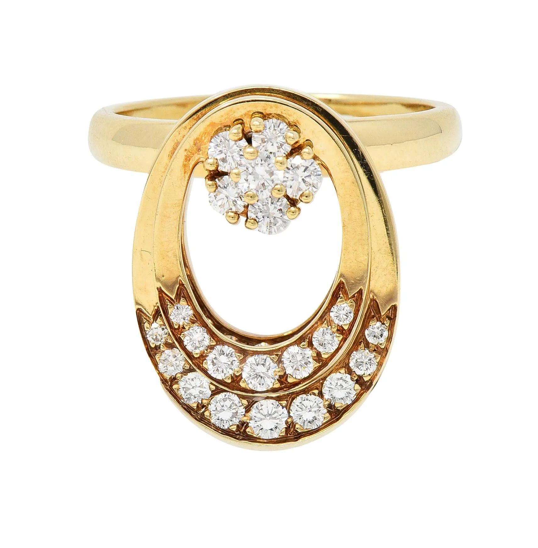 Norman Teufel 1975 Diamond 14 Karat Yellow Gold Vintage Kinetic Fidget Spinning Ring