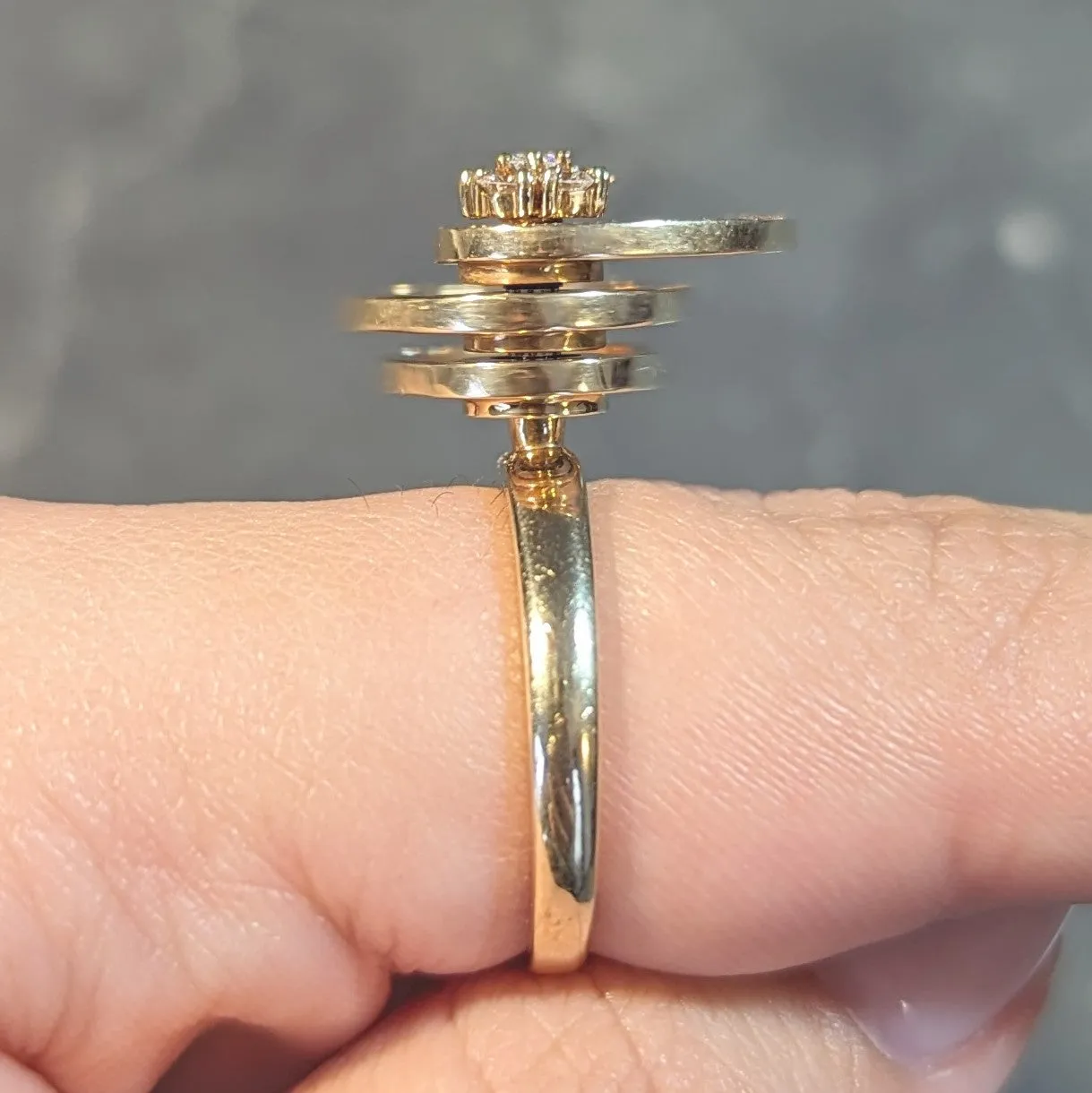 Norman Teufel 1975 Diamond 14 Karat Yellow Gold Vintage Kinetic Fidget Spinning Ring