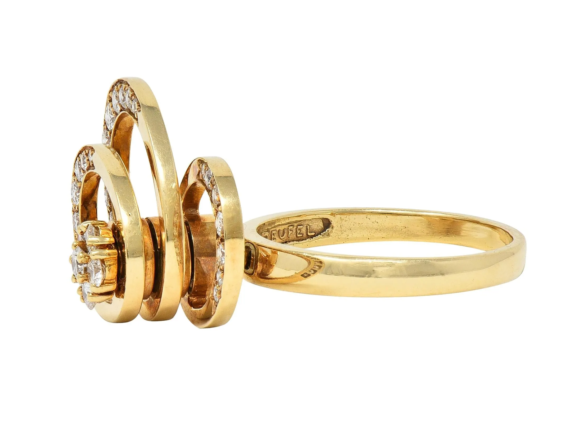Norman Teufel 1975 Diamond 14 Karat Yellow Gold Vintage Kinetic Fidget Spinning Ring