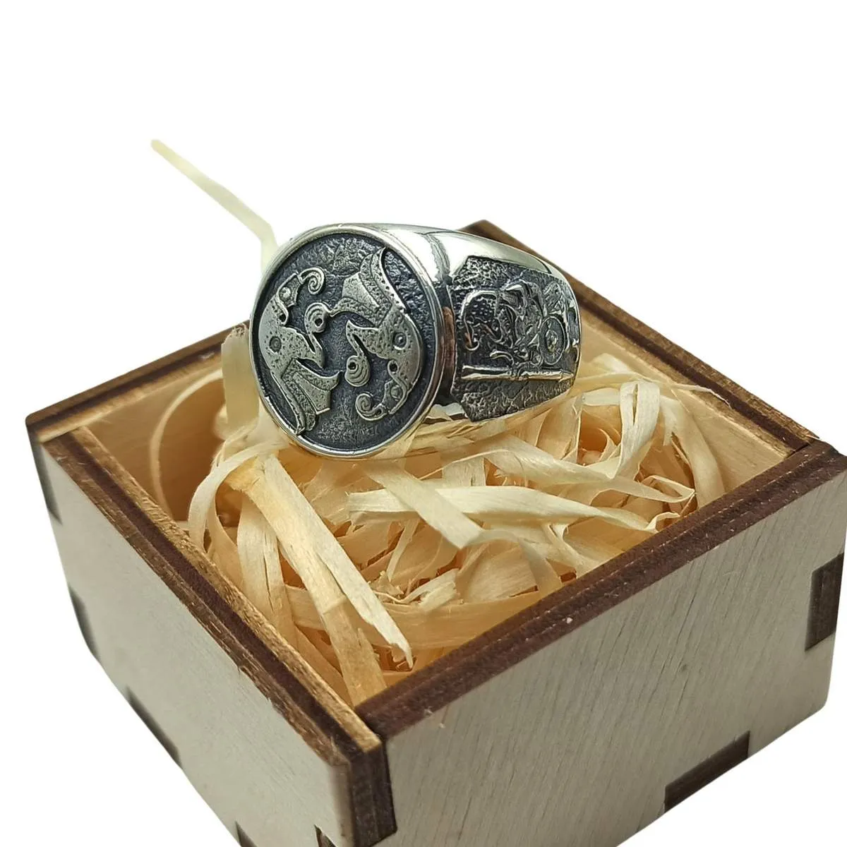 Norse raven silver ring