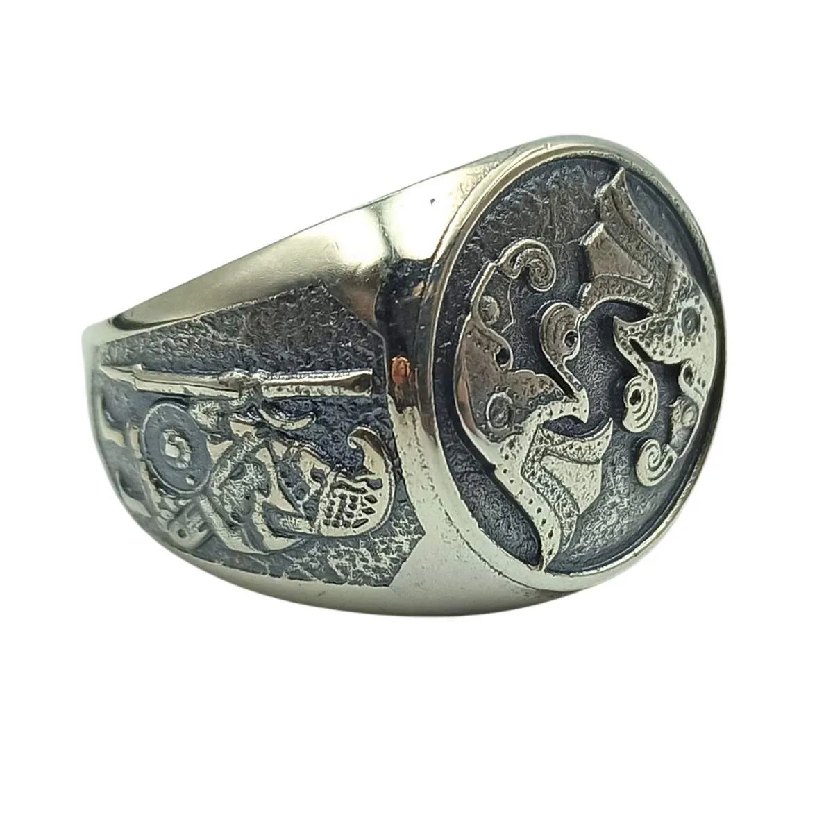 Norse raven silver ring