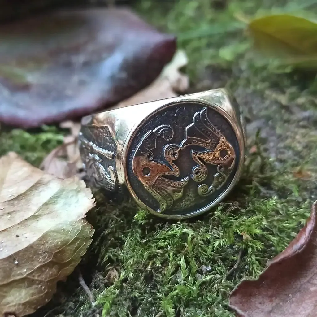 Norse raven silver ring