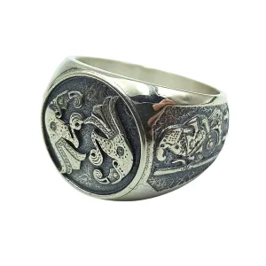Norse raven silver ring