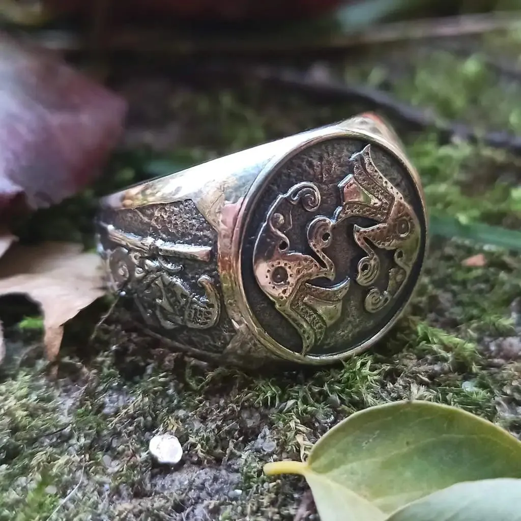 Norse raven silver ring