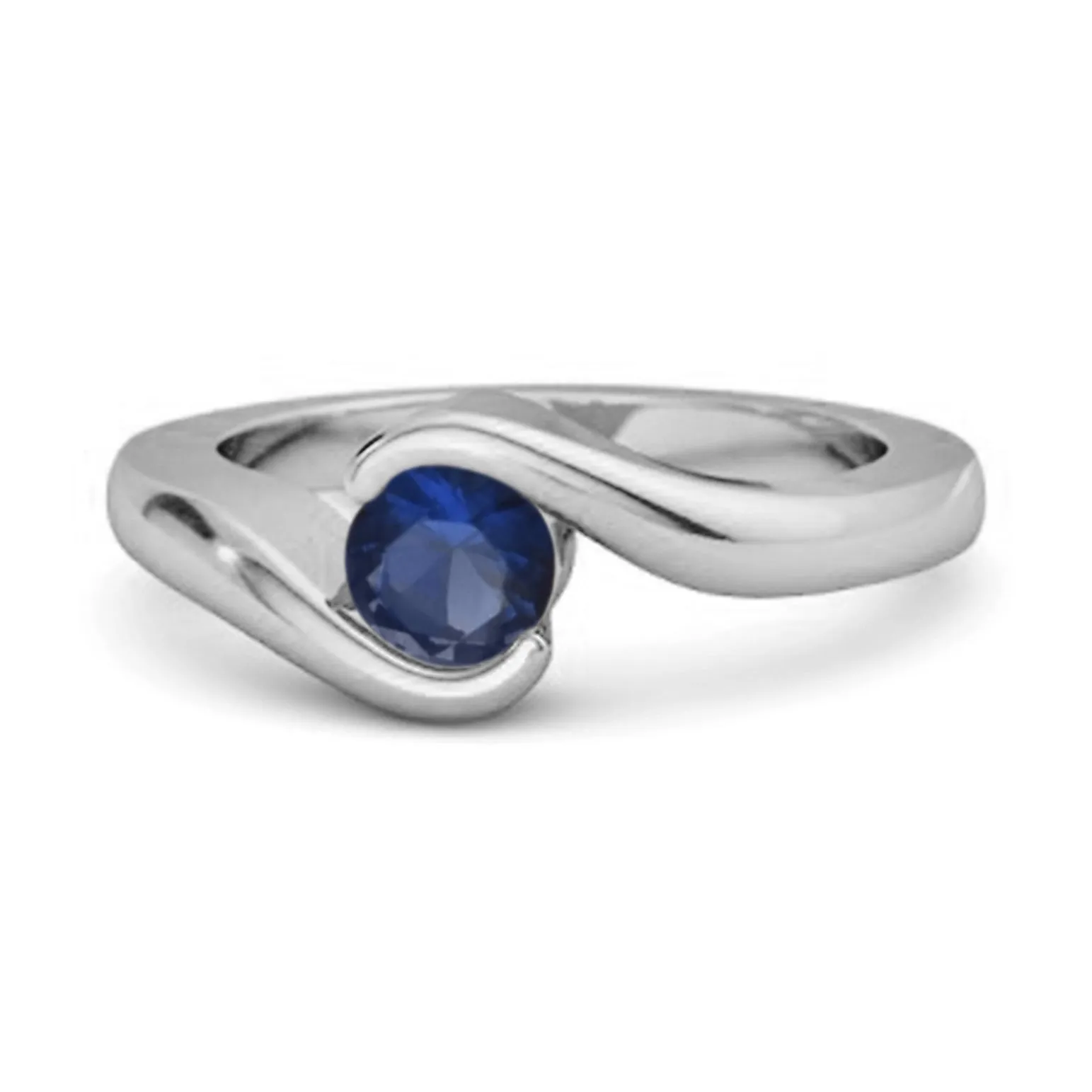 Ocean Wave 925 Sterling Silver 0.10 Ctw Blue Sapphire Women Wedding Ring